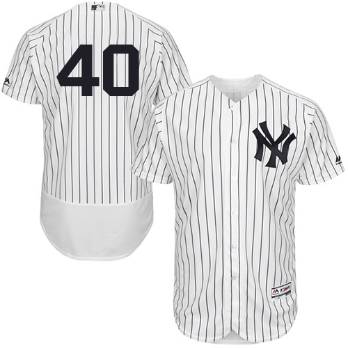 Yankees #40 Luis Severino White Strip Flexbase Authentic Collection Stitched MLB Jersey